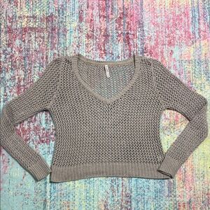 Aeropostale Gray Open-Knit V-Neck Sweater